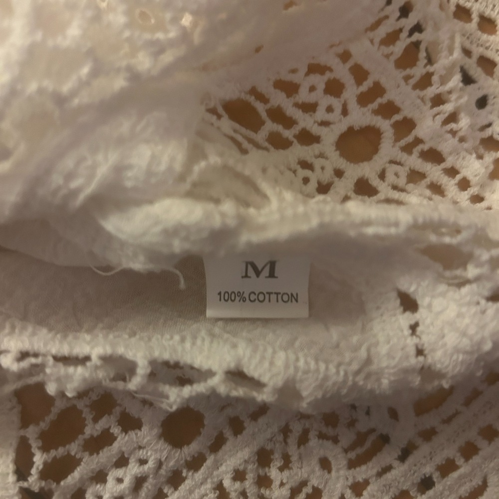 Unbranded Blouse Size M White Cotton Lace Crochet Tunic Cottagecore Angelcore - Picture 6 of 7